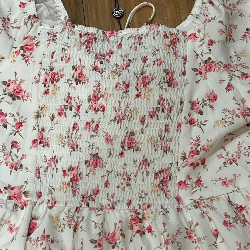 NEW! Scarlet Darkness Floral Midi Cottagecore Dress Corset Lace Trim XL Pockets - Picture 9 of 11